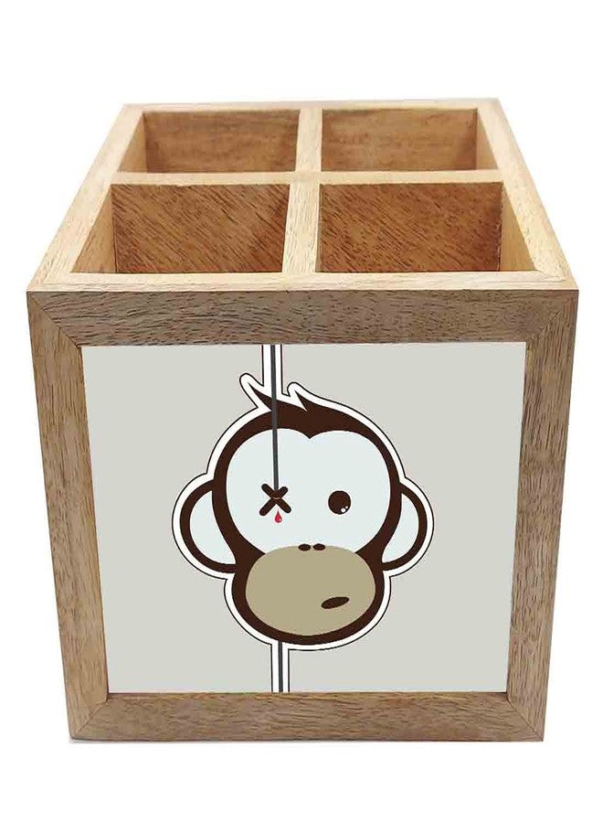 Nutcase Wooden Cutlery Stand Holder Silverware Caddy Spoons Forks Knives Organizer for Dining Table & Kitchen -Made in India-Spoons NOT Included - Crying Monkey - Image 3