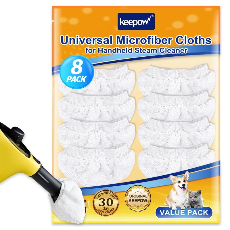 KEEPOW Universal Microfiber Cloths for Handheld Steam Cleaner Attachments Compatible with Bissell Steam Shot, Wagner spraytech, McCulloch, Comforday, PurSteam Steamer Cloth Accessories Pads, 8 Pack - Image 1