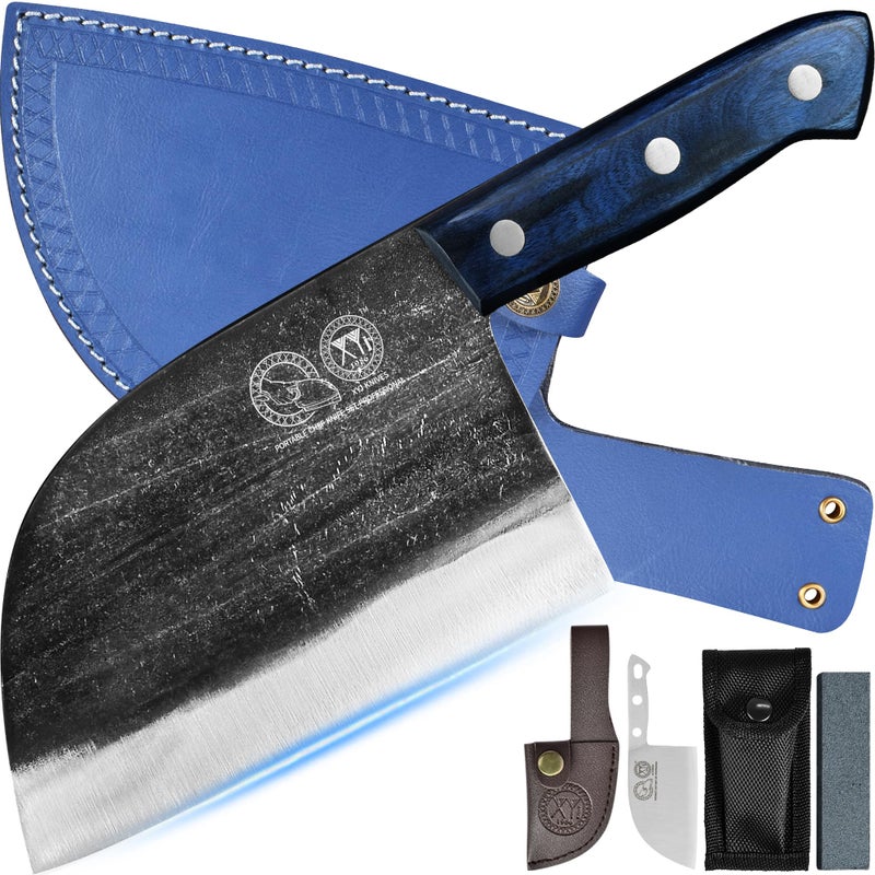 Xyj Antique Forged Butcher Knives  Serbian-Style Chef'S Knife With Sheath  Heavy-Duty Meat Cleaver For Kitchen & Outdoor Use  Full Tang Construction - Image 1