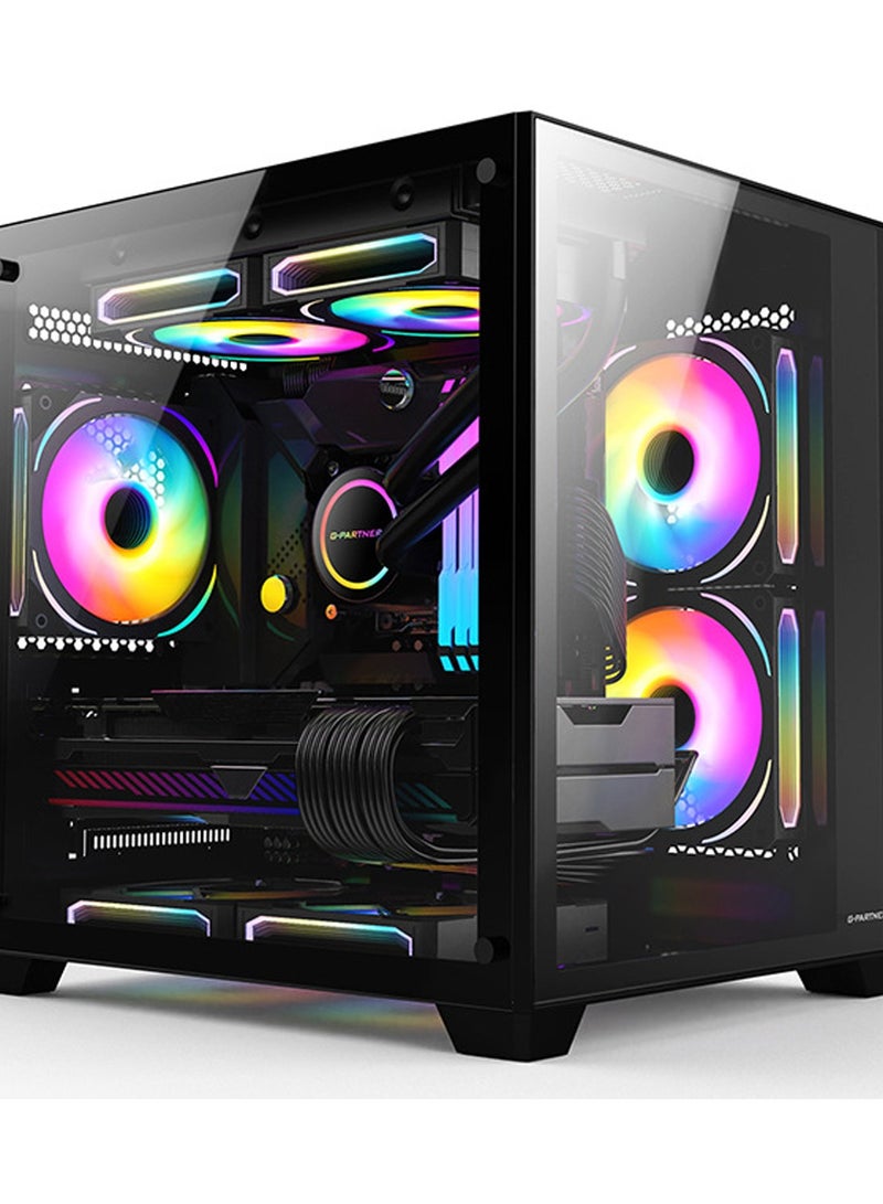 Tower PC Case with 5 Infiniti ARGB Fans Installed with ARGB Fan Remote Contoller, Tempered Glass, Compatible with Wide ATX Motherboard (black)