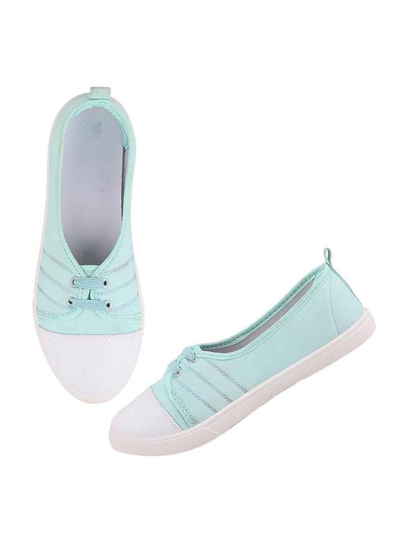 FUEL Comfortable Slip-On Belly Flats Stylish, Lightweight, Canvas Casual Wear Bellies for Women (Mint-Green-6UK) - Image 1