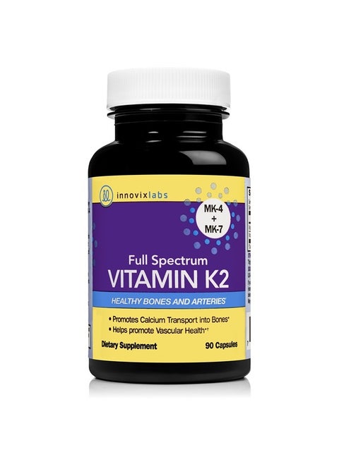 Full Spectrum Vitamin K2 with MK-7 and MK-4, All-Trans Bioactive K2, 600 mcg K2 per Pill, Soy & Gluten Free, Non-GMO, 90 Capsules, Supports Healthy Bones & Arteries Vitamin K2 MK7 + MK4