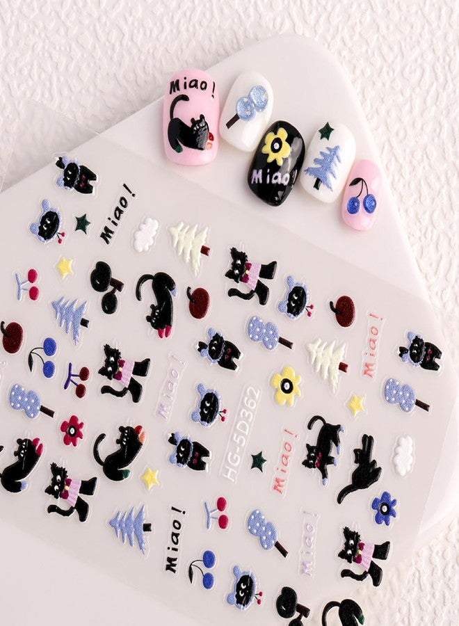 SIMAYKUWA Nail Art Sticker, Black Cat Animal Pattern, Self-Adhesive Nail Decals, 1 Sheet, for Women and Teen - Image 2