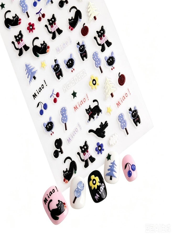 SIMAYKUWA Nail Art Sticker, Black Cat Animal Pattern, Self-Adhesive Nail Decals, 1 Sheet, for Women and Teen - Image 1