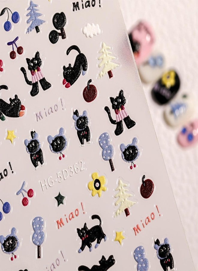 SIMAYKUWA Nail Art Sticker, Black Cat Animal Pattern, Self-Adhesive Nail Decals, 1 Sheet, for Women and Teen - Image 3