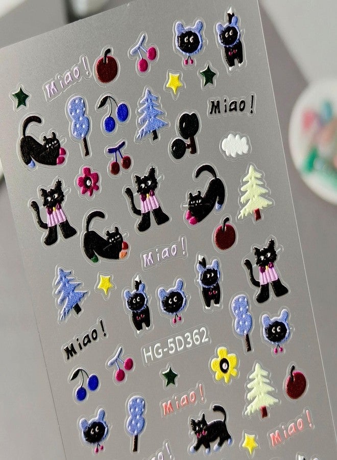 SIMAYKUWA Nail Art Sticker, Black Cat Animal Pattern, Self-Adhesive Nail Decals, 1 Sheet, for Women and Teen - Image 4