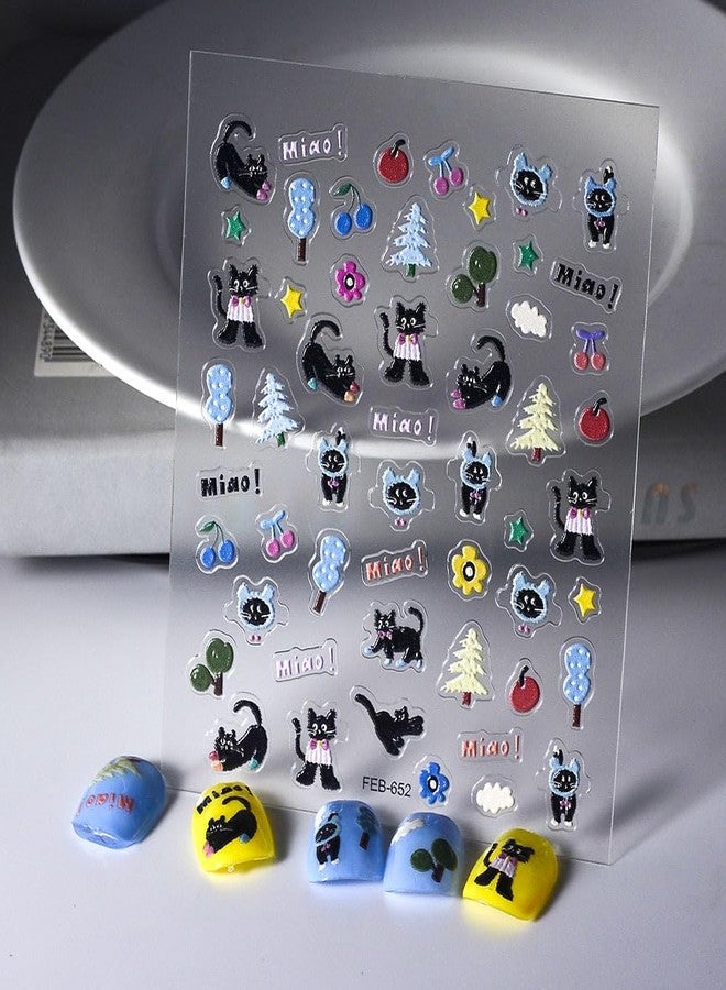 SIMAYKUWA Nail Art Sticker, Black Cat Animal Pattern, Self-Adhesive Nail Decals, 1 Sheet, for Women and Teen - Image 5