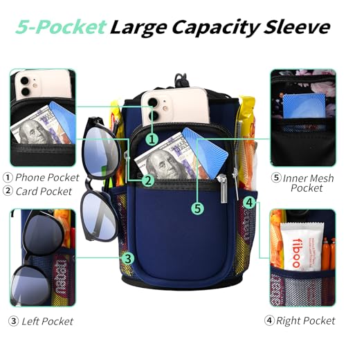 AceTreker 1 Gallon Water Bottle Carrier Bag Insulated 128 oz Water Bottle Sleeve with 5 Pocket Sport Water Flask with Paracord Handle and Shoulder Strap for Walking Hiking Camping GymNavy - Image 3