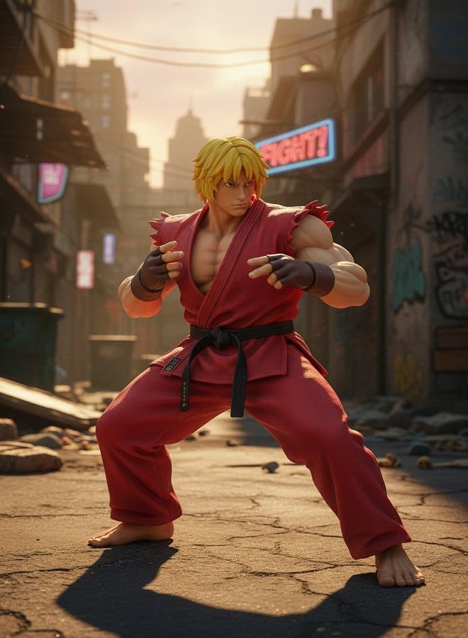 ONE POINT COLLECTIONS Street Fighter Ken Masters Action Figure Collectible Statue - Classic Arcade Fighting Game Character PVC Display Figurine with Action Pose for Home Office Desk Shelf Decor - Image 4