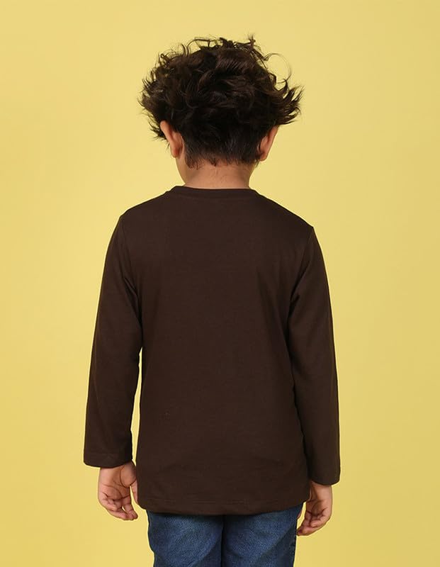 Nusyl Boys Full Sleeves Solid T-Shirt for Kids | Soft Cotton Blend | Comfortable Regular Fit | Casual 2-16 Years | Brown - Image 2
