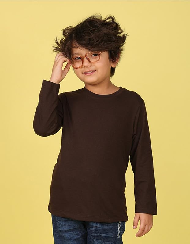 Nusyl Boys Full Sleeves Solid T-Shirt for Kids | Soft Cotton Blend | Comfortable Regular Fit | Casual 2-16 Years | Brown - Image 5