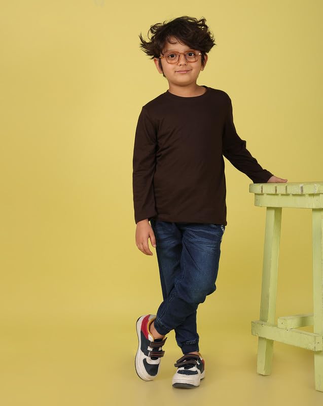 Nusyl Boys Full Sleeves Solid T-Shirt for Kids | Soft Cotton Blend | Comfortable Regular Fit | Casual 2-16 Years | Brown - Image 4