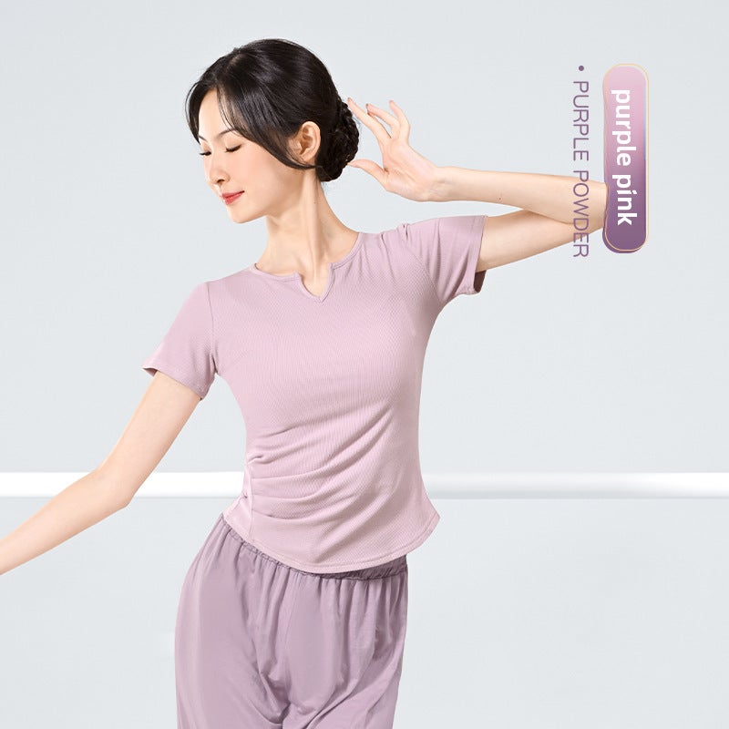 Generic Womens Dance Practice Top Short Sleeve Ballet Purple pink