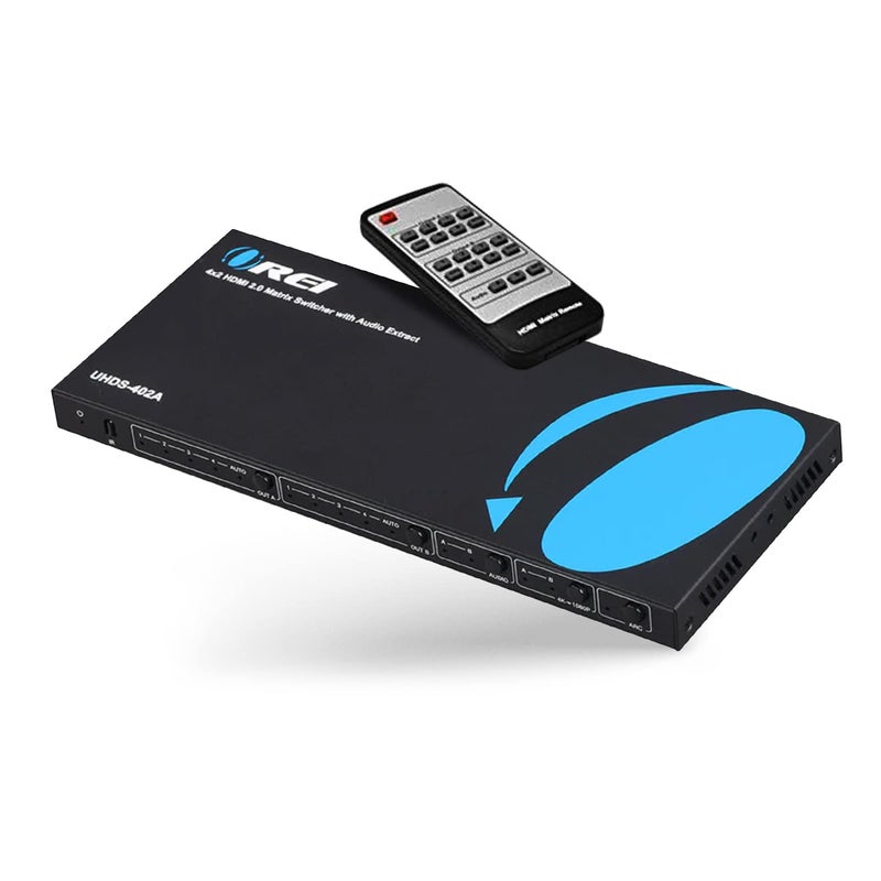 OREI 4K HDMI Matrix Switch 4 X 2, Switcher 18G UltraHD with Arc Supports Upto 4K @ 60Hz & 1080P IR Audio Extractor Arc EDID HDCP 2.- Remote Control - Full Matrix Selection - Image 1
