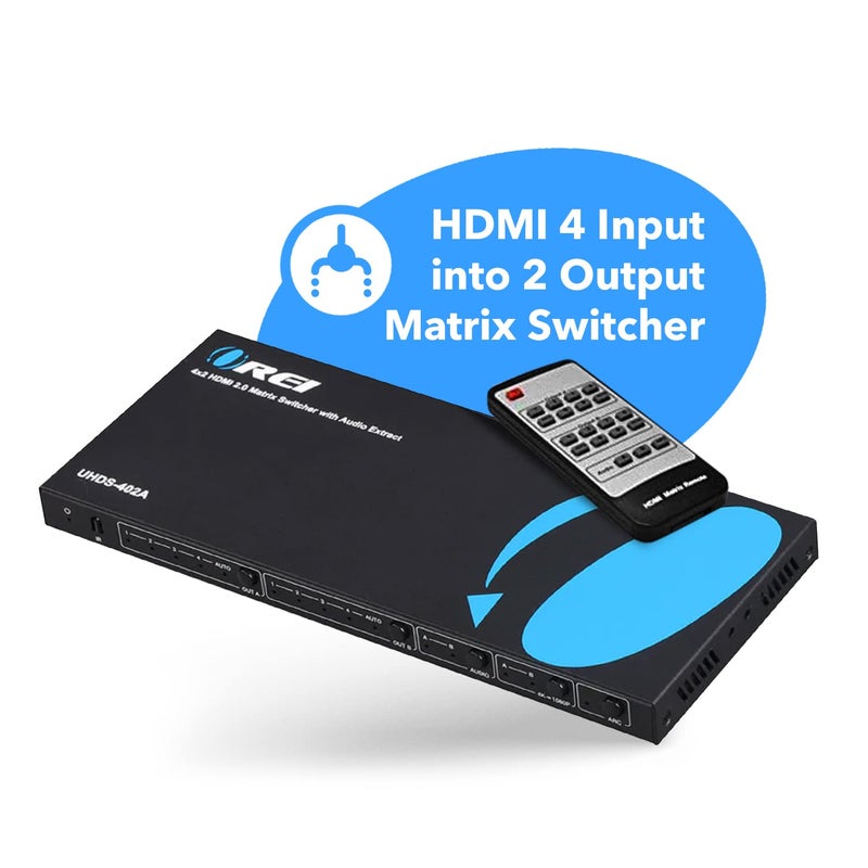 OREI 4K HDMI Matrix Switch 4 X 2, Switcher 18G UltraHD with Arc Supports Upto 4K @ 60Hz & 1080P IR Audio Extractor Arc EDID HDCP 2.- Remote Control - Full Matrix Selection - Image 2