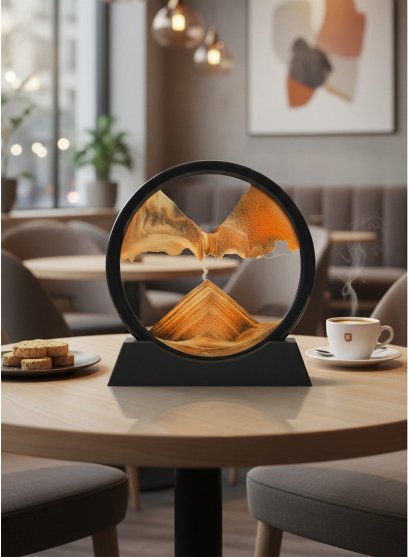 Moving Sand, 3D Art Picture Hourglass, 3D Moving Sand Picture (Hourglass) - Soothing Sand Landscape with Black Frame and Yellow Sand, Stress Relief Desk Decor for Home and Office, Premium Glass Artwork - Image 1