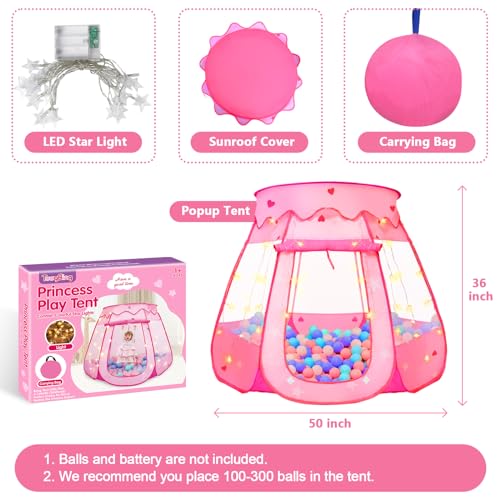 TooyBing Pop Up Princess Tent with Star Light, Toys for 1 2 3 Year Old Girl Birthday Gift, Ball Pit for Baby 12-18 Month, Foldable Kids Play Tent for Toddler 1-3, One Year Old Girl Toy Indoor Outdoor - Image 3
