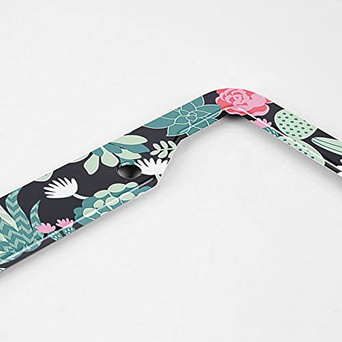 Beabes Tropical Cactus Pattern License Plate Frame Auto Tag Frames White Pink Green Flowers License Plates Holder 2 Holes Decorative Car Truck Motorcycle License Plates Tag for Men Women - Image 3
