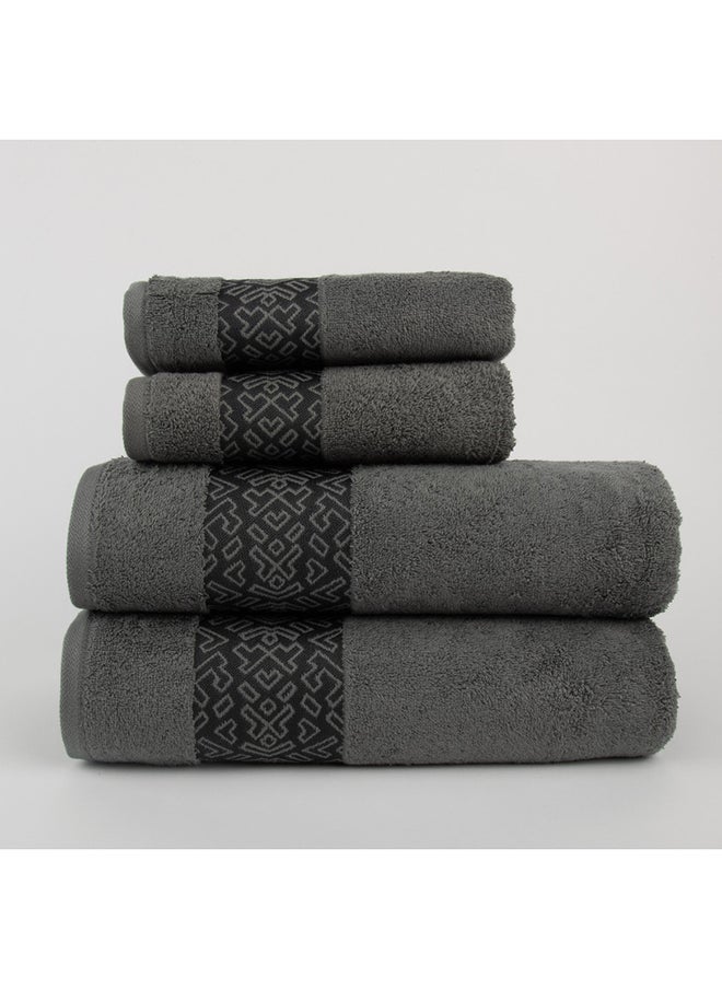 White Rose Towel 4 Piece Bathroom  Set - BLOCKS - 500 GSM - 100% Cotton Terry - Jacquard Border- 2 Bath  70X140 cm & 2 Hand  50x90 cm- Luxury Touch - Extra Absorbent-Gray  - Image 2
