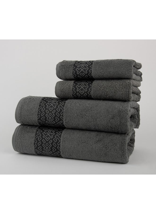 White Rose Towel 4 Piece Bathroom  Set - BLOCKS - 500 GSM - 100% Cotton Terry - Jacquard Border- 2 Bath  70X140 cm & 2 Hand  50x90 cm- Luxury Touch - Extra Absorbent-Gray  - Image 3
