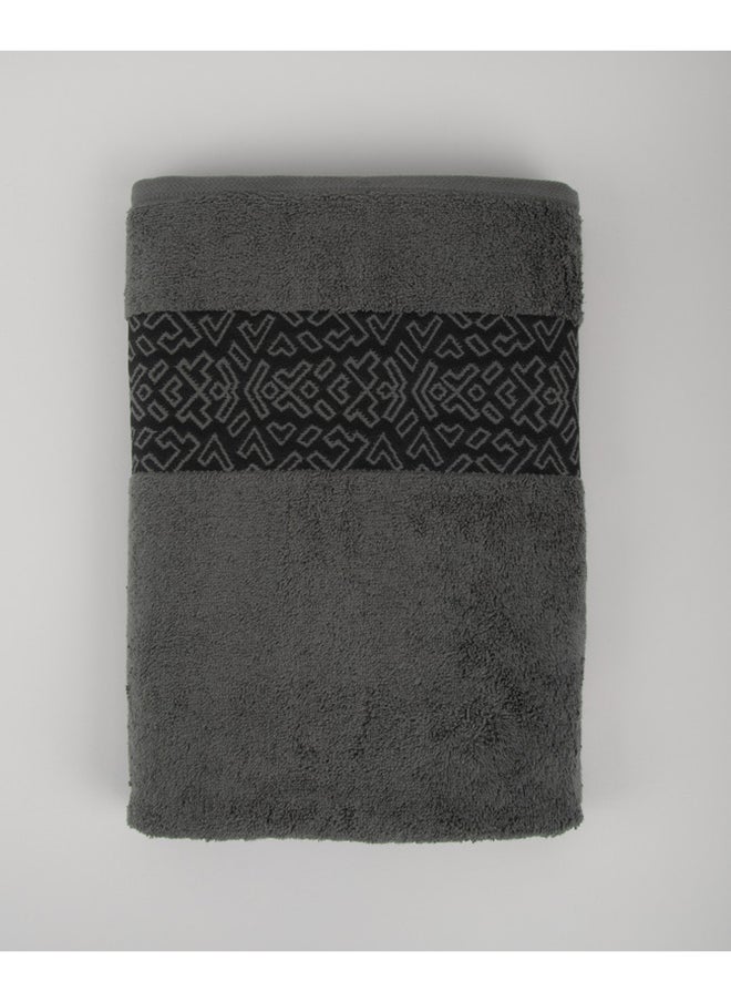 White Rose Towel 4 Piece Bathroom  Set - BLOCKS - 500 GSM - 100% Cotton Terry - Jacquard Border- 2 Bath  70X140 cm & 2 Hand  50x90 cm- Luxury Touch - Extra Absorbent-Gray  - Image 5