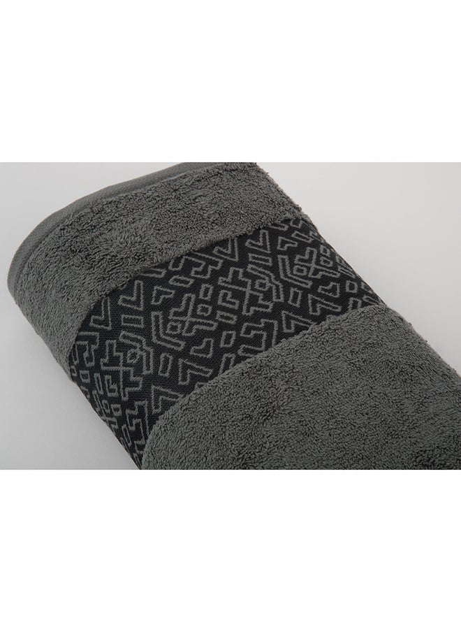 White Rose Towel 4 Piece Bathroom  Set - BLOCKS - 500 GSM - 100% Cotton Terry - Jacquard Border- 2 Bath  70X140 cm & 2 Hand  50x90 cm- Luxury Touch - Extra Absorbent-Gray  - Image 4