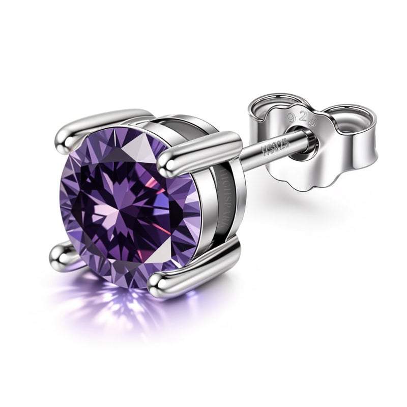 HighSpark 925 Silver Men's Birthstone Solitaire Stud Earring | 92.5 Sterling Silver and Diamond like Brilliance Sparkling Zirconia | January to December | Single Stud for Men - Image 1