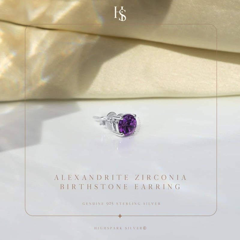 HighSpark 925 Silver Men's Birthstone Solitaire Stud Earring | 92.5 Sterling Silver and Diamond like Brilliance Sparkling Zirconia | January to December | Single Stud for Men - Image 3