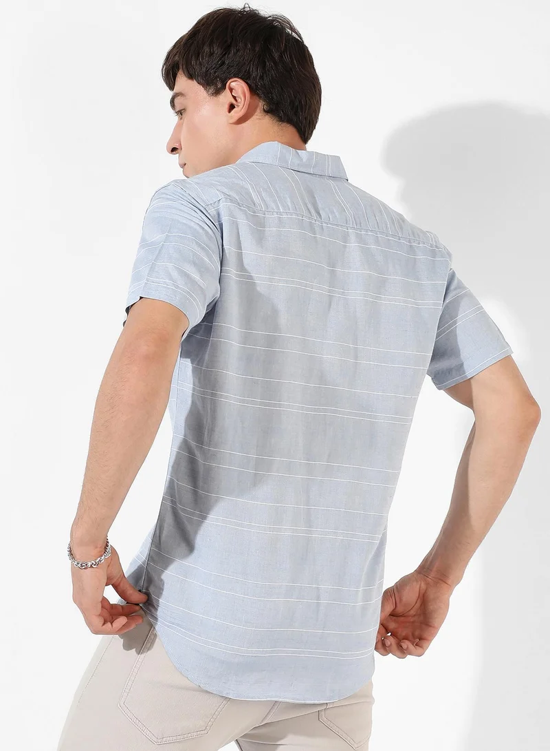 Campus Sutra Men's Light Blue Textured Regular Fit Casual Shirt