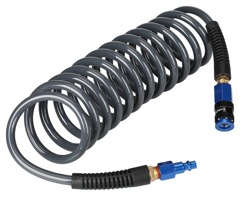 EADUTY Heavy Duty Polyurethane Recoil Air Hose 1/4 in x 10 ft, Lightweight, Flexible Compressor Hose with Universal Quick Coupler, Plug and Bend Restrictors, Gray - Image 1