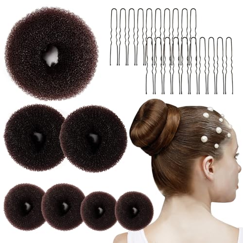 MAQIHAN Hair Donut Bun Maker Kit - Updos Sock for Long Hair, Bun Holder with Hair Clips (1 Extra Large, 2 Large, 2 Medium, 2 Small) - Image 1