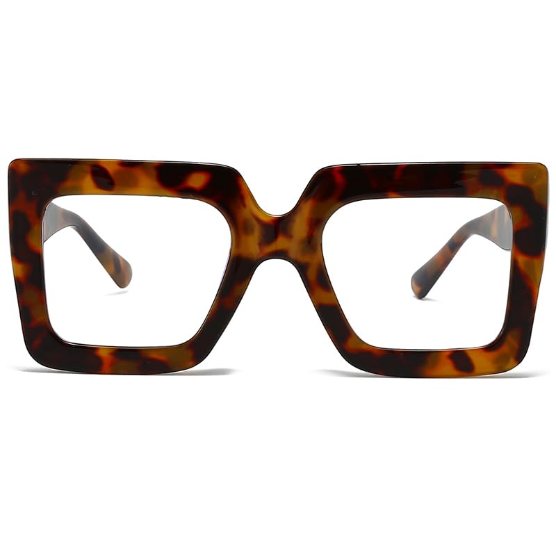 Breaksun Oversized Blue Light Glasses for Women Fashion Thick Square Computer Eyewear Non-Prescription Black Glasses (Brown Tortoise) - Image 1