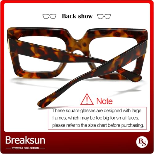 Breaksun Oversized Blue Light Glasses for Women Fashion Thick Square Computer Eyewear Non-Prescription Black Glasses (Brown Tortoise) - Image 2