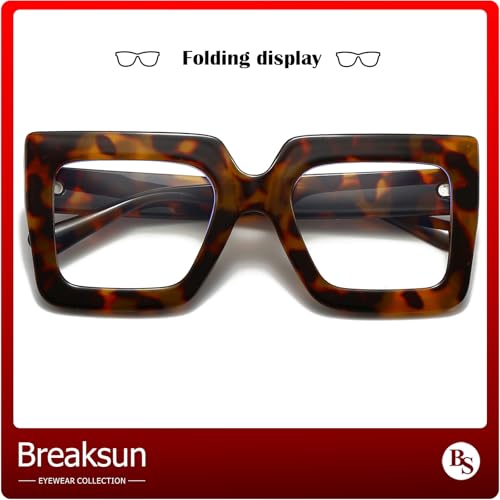Breaksun Oversized Blue Light Glasses for Women Fashion Thick Square Computer Eyewear Non-Prescription Black Glasses (Brown Tortoise) - Image 5