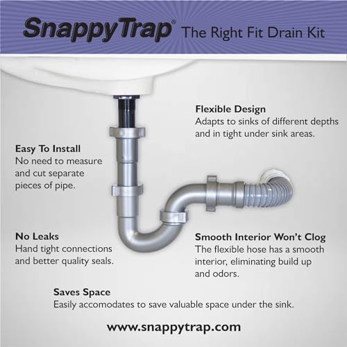 Coflex Snappy Trap Universal P Trap Bathroom Sink Drain Kit, No Leaks, Flexible Design, Easy No Tool Installation, 9-13 Inches Flexible Hose Length & 16 Inches Product Length (DK-105 Silver) - Image 2