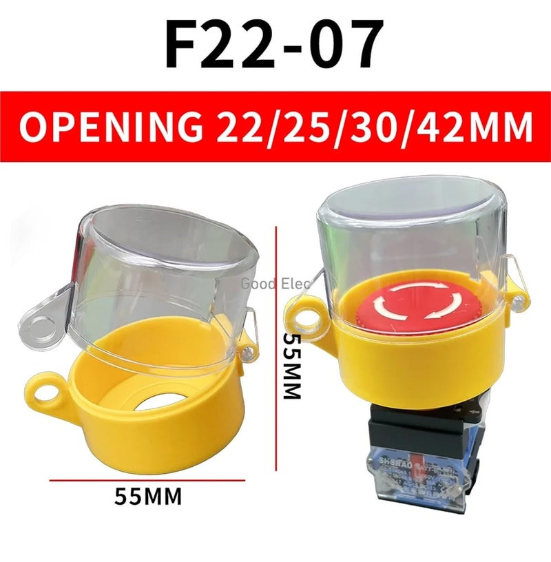 غطاء واقي لزر التوقف الطارئ مقاس 22 مم مقاوم للماء والغبار 55 × 55 أصفر - Image 5