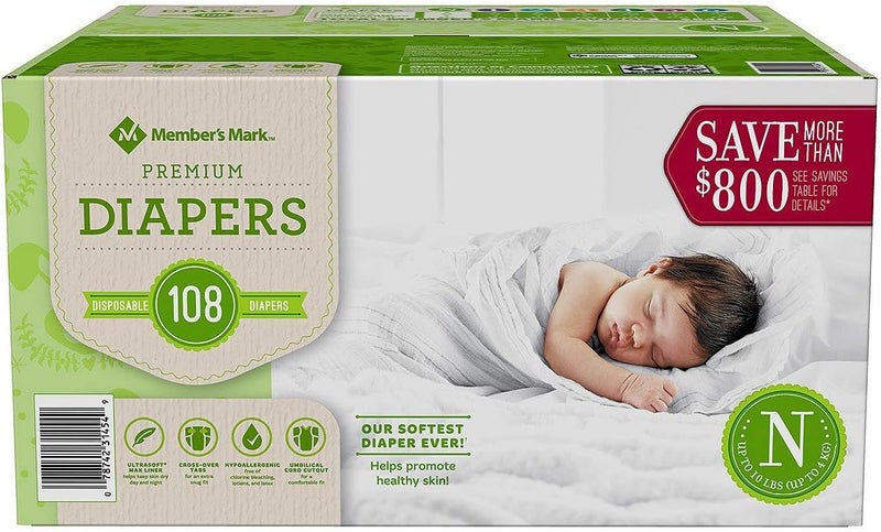 Members Mark Comfort Care Baby Diapers Newborn Up to 10 Pounds 108 Count - Image 1