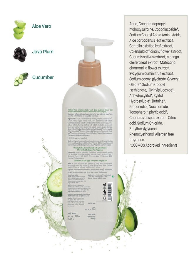 Tikitoro Kids Refreshing Body Wash | Pediatrician Approved | Deeply Cleanses, Hydrates & Refreshes Skin | Cucumber, Java Plum, Vitamin C & Aloe Vera | No Parabens & Sulphates, Age 4+ years (300ml) - Image 2