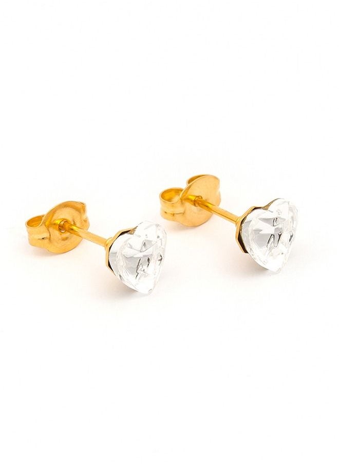 Studex - 6*6MM Austrian Crystal Heart Shape 24K Pure Gold Plated Ear Studs - Image 1