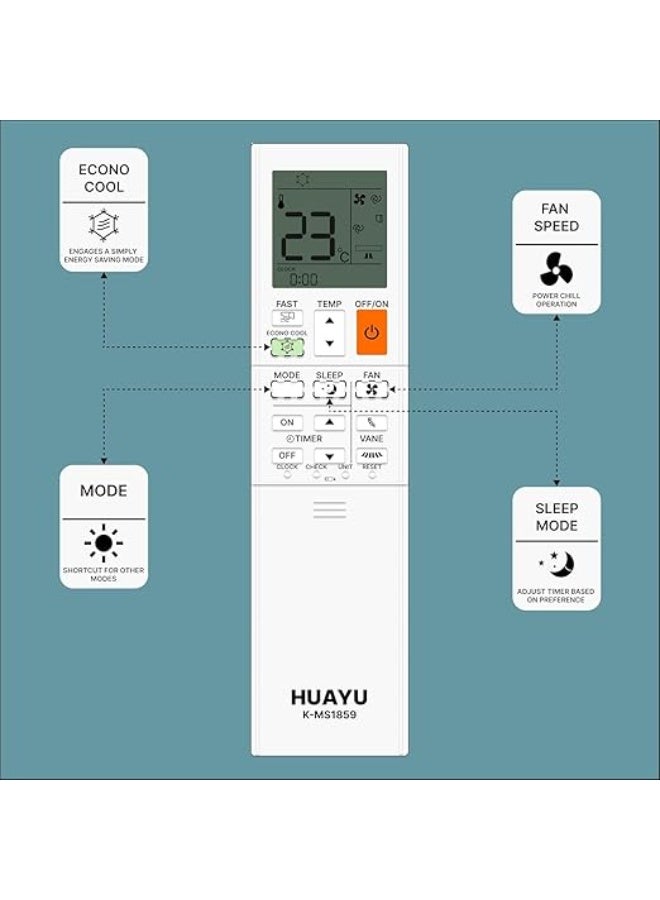 Huayu Universal Mitsubishi A/C Remote Control – LCD Display & Easy Function Settings - Image 3