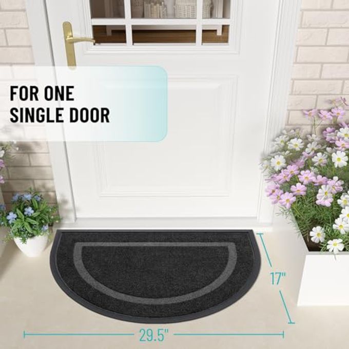 OLANLY Half Circle Door Mat Indoor Outdoor Entrance Welcome, Waterproof All-Season, All-Weather Doormat, Sturdy Natural Rubber, Low Profile, Easy Clean Patio Porch Entryway Mat, 29.5x17, Black - Image 3
