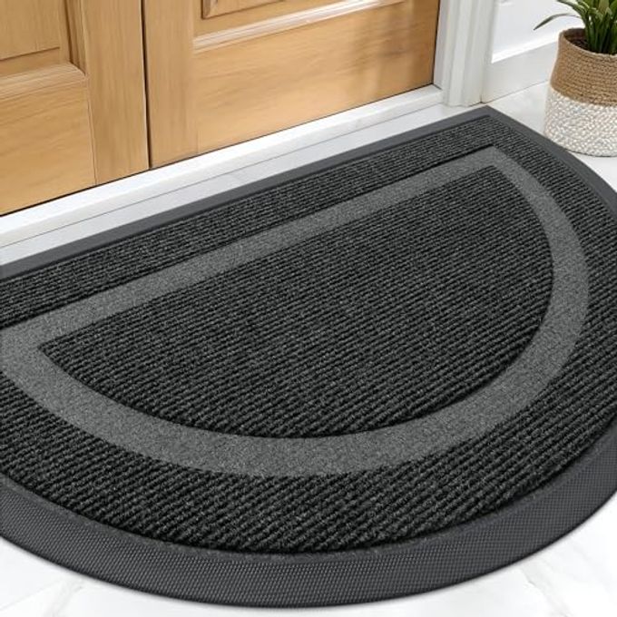 OLANLY Half Circle Door Mat Indoor Outdoor Entrance Welcome, Waterproof All-Season, All-Weather Doormat, Sturdy Natural Rubber, Low Profile, Easy Clean Patio Porch Entryway Mat, 29.5x17, Black - Image 1