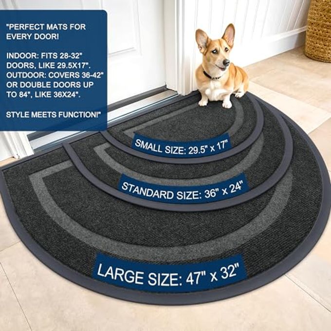 OLANLY Half Circle Door Mat Indoor Outdoor Entrance Welcome, Waterproof All-Season, All-Weather Doormat, Sturdy Natural Rubber, Low Profile, Easy Clean Patio Porch Entryway Mat, 29.5x17, Black - Image 5