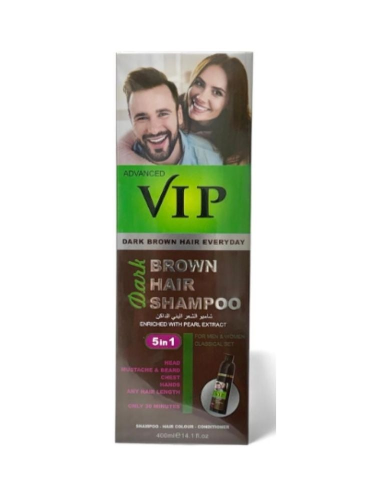 VIP Hair Colour Shampoo - Dark Brown (400ml) - 5-in-1 Instant Solution for Men & Women - Image 1