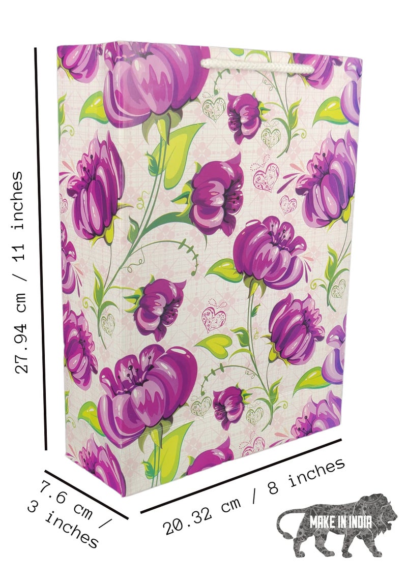 Arrow Paper Purple Flower Design Gift Bags for Gifting, Weddings, Birthday,Holiday Presents(28 cm x 20 cm x 7.5 cm,Pack of 20) - Image 3