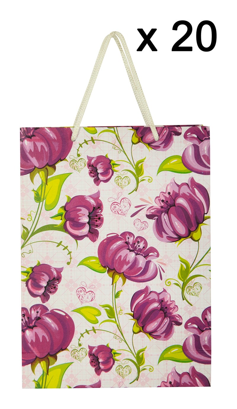 Arrow Paper Purple Flower Design Gift Bags for Gifting, Weddings, Birthday,Holiday Presents(28 cm x 20 cm x 7.5 cm,Pack of 20) - Image 5
