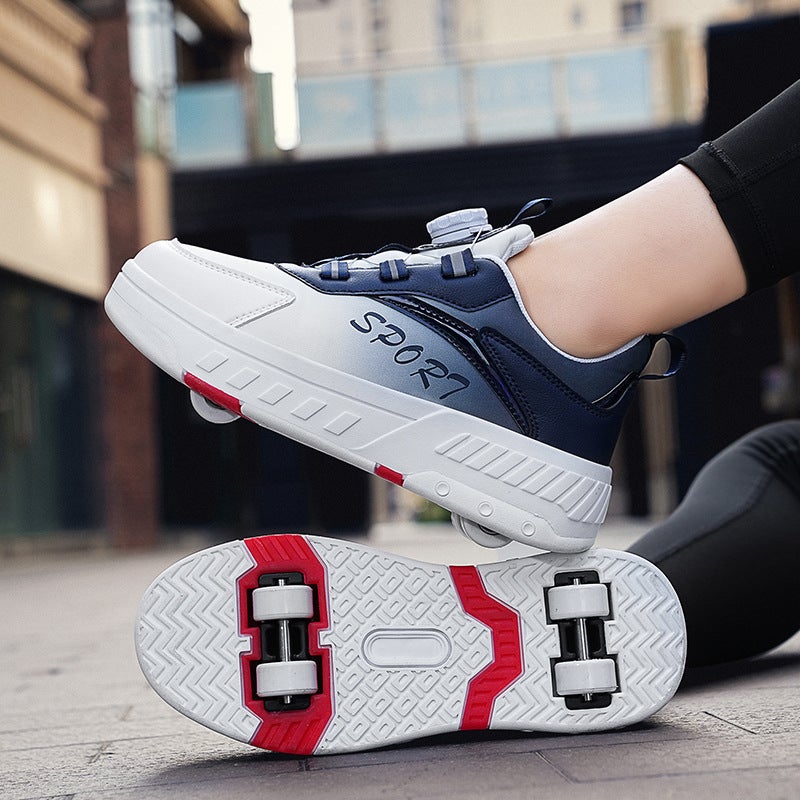 Pulley Heol Shoes Skate Shoes Four-wheel Deformation Shoes Children Adult Roller Skate Shoes Wheel Shoes Double Rai Wheel New 222 blue 