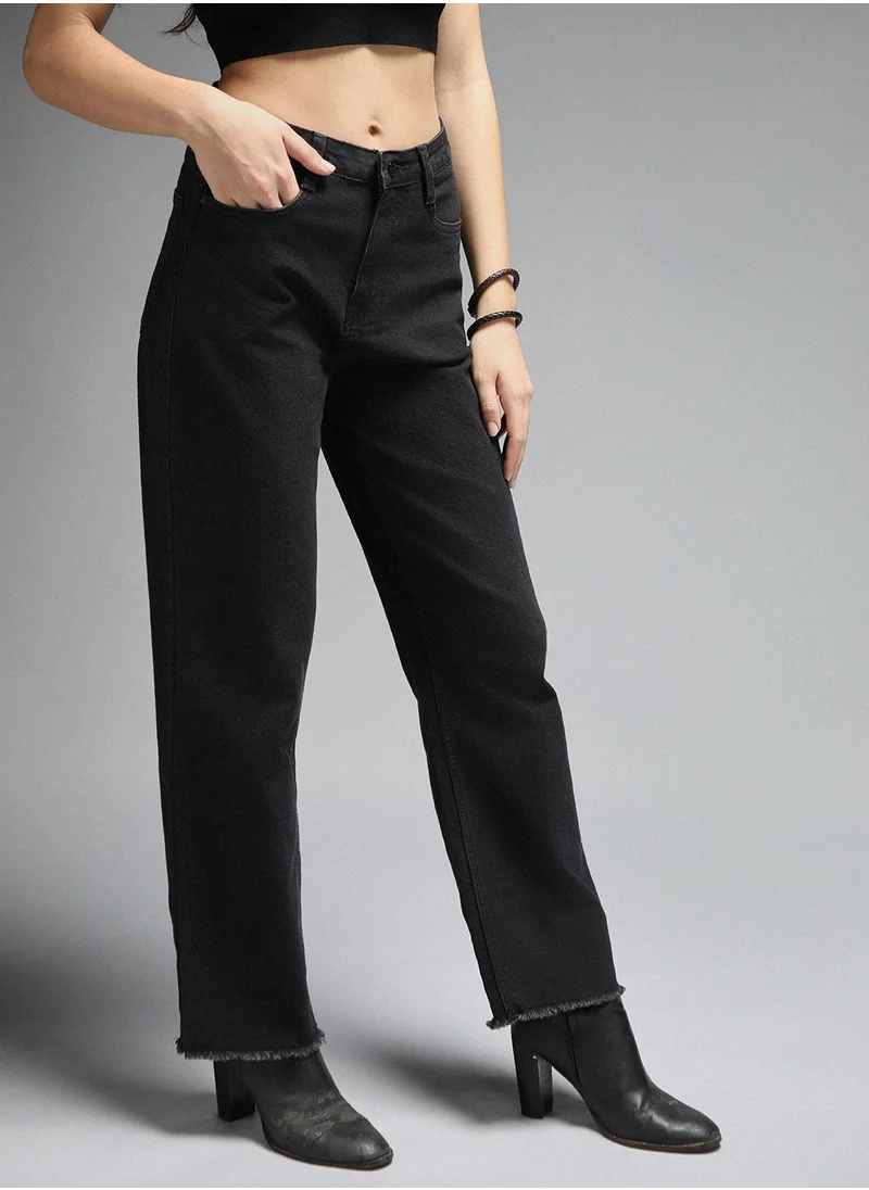 هاي ستار Straight Fit Jeans for Women - Black Stretch