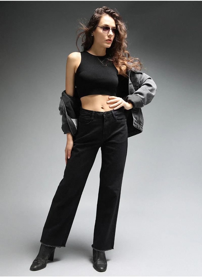 HIGH STAR Straight Fit Jeans for Women - Black Stretch