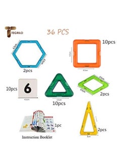 TEGRILO 36 Piece Magnetic Building Blocks Multicolor Clear 2D 3D Shapes Construction Tiles, Creative and Educational Magnetic Toys for Children  - Image 2